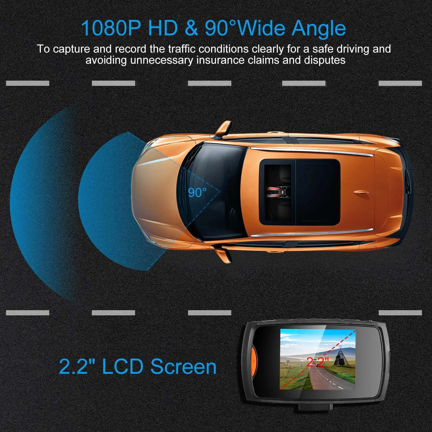 1080P Car DVR Camera Dash Cam Camcorder 90 Degree Angle Loop