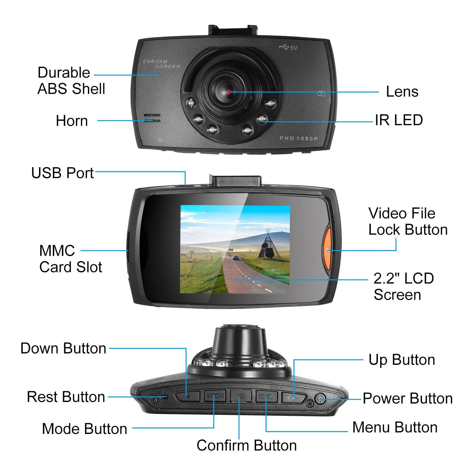 1080P Car DVR Camera Dash Cam Camcorder 90 Degree Angle Loop