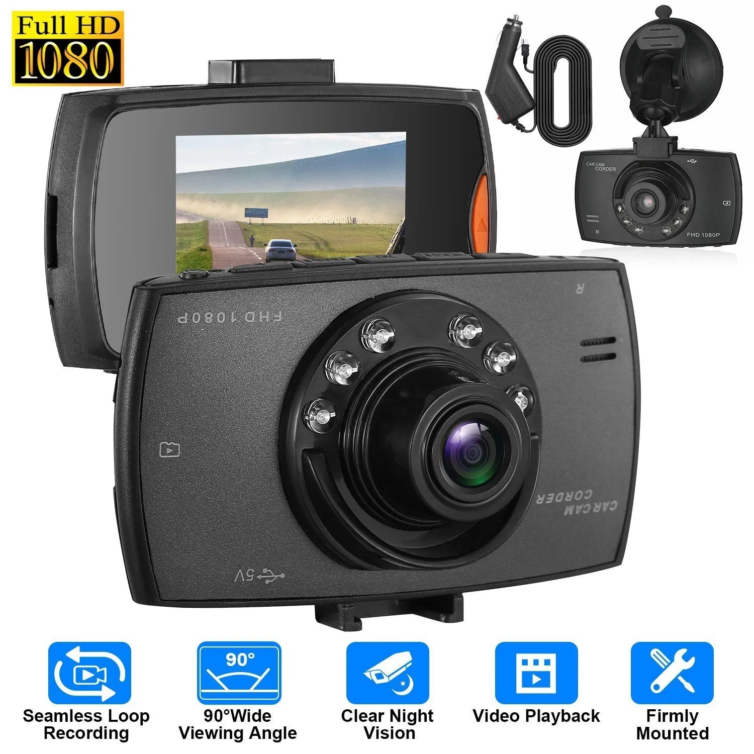 1080P Car DVR Camera Dash Cam Camcorder 90 Degree Angle Loop