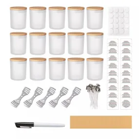15-Pack 7oz Frosted Transparent Candle Jars with Making Kits