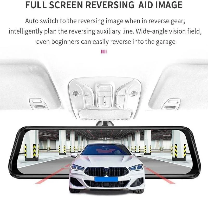2K QHD Mirror Dash Cam with 64G SD Card Waterproof Backup Rear