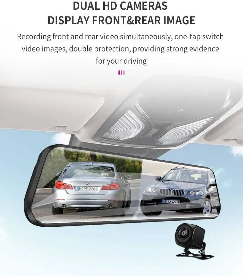 2K QHD Mirror Dash Cam with 64G SD Card Waterproof Backup Rear