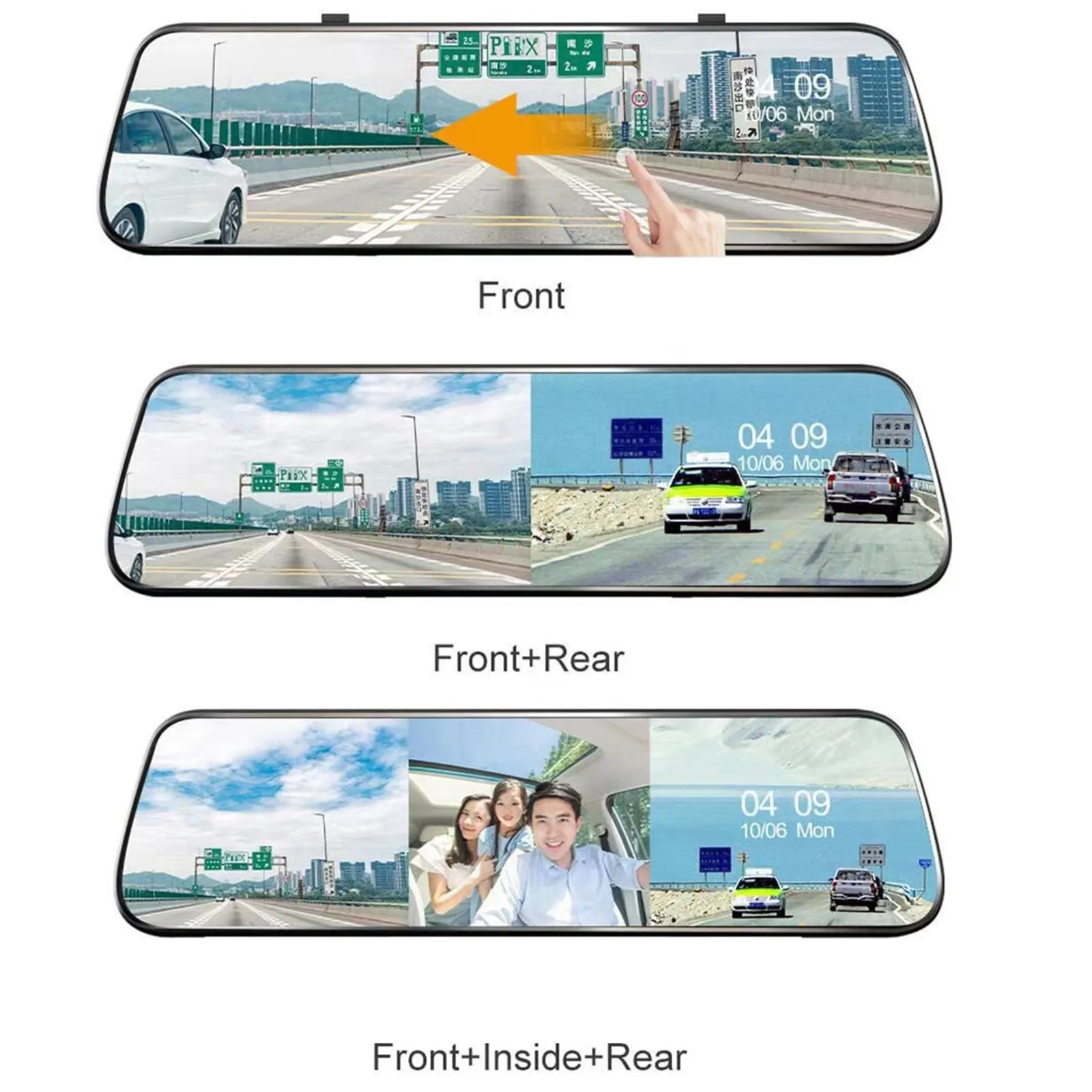 3 Channel Dash Cam 1080P HD Full Touch Screen 170 Degrees Wide