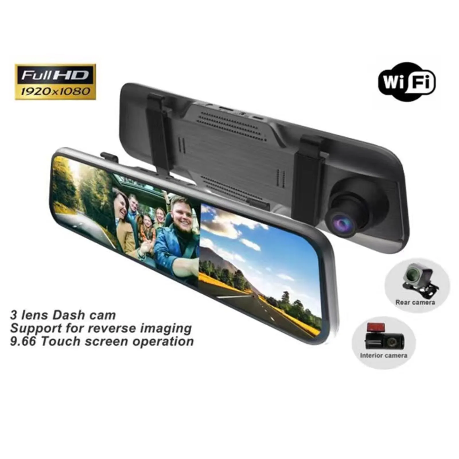 3 Channel Dash Cam 1080P HD Full Touch Screen 170 Degrees Wide