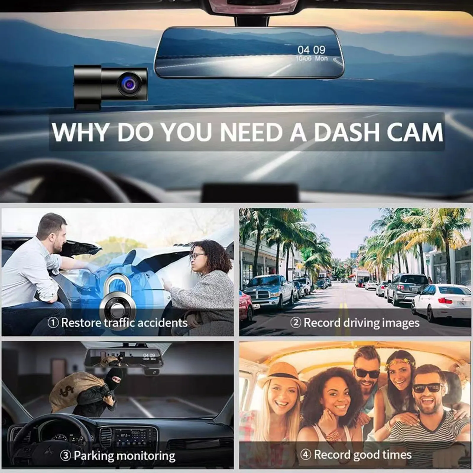 3 Channel Dash Cam 1080P HD Full Touch Screen 170 Degrees Wide