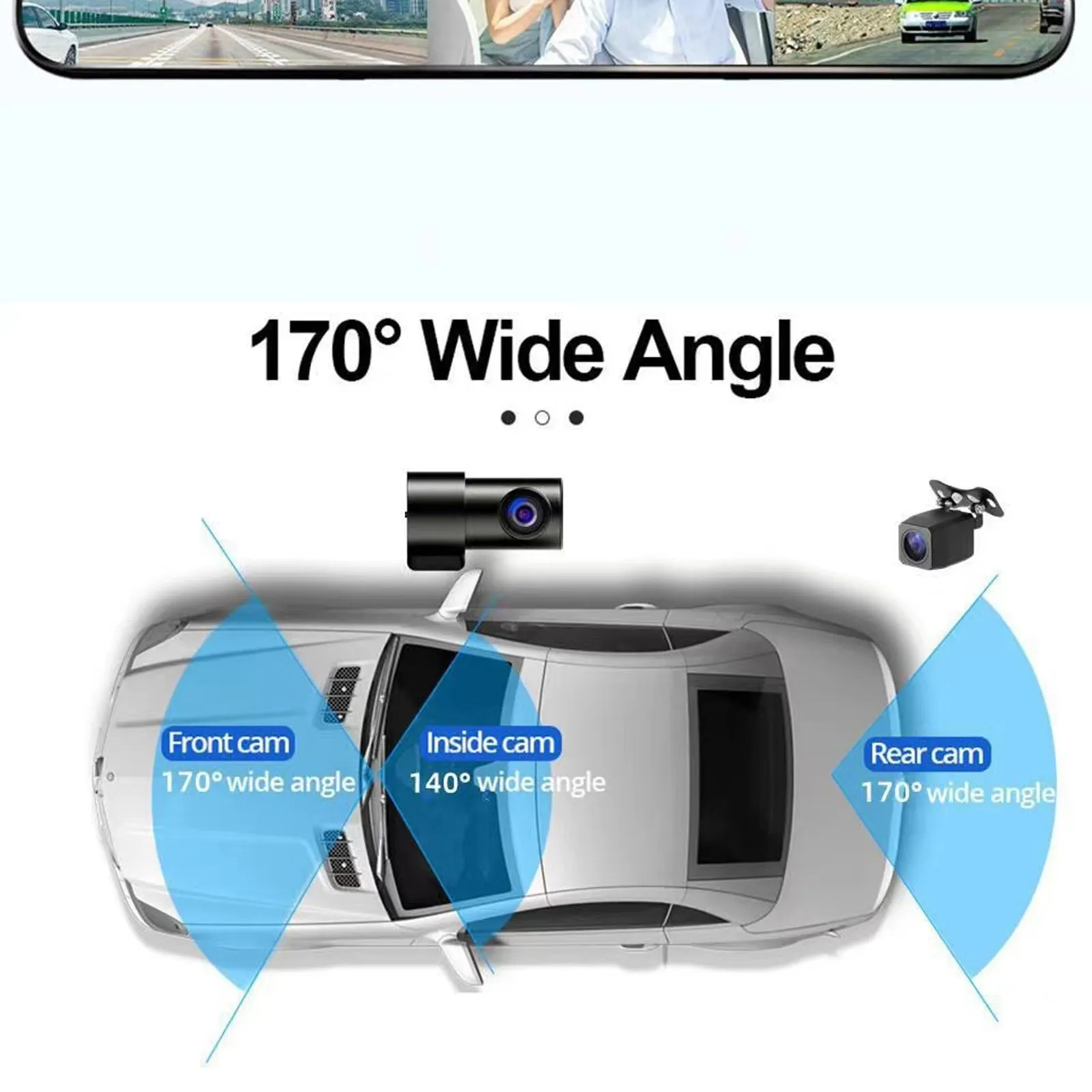 3 Channel Dash Cam 1080P HD Full Touch Screen 170 Degrees Wide
