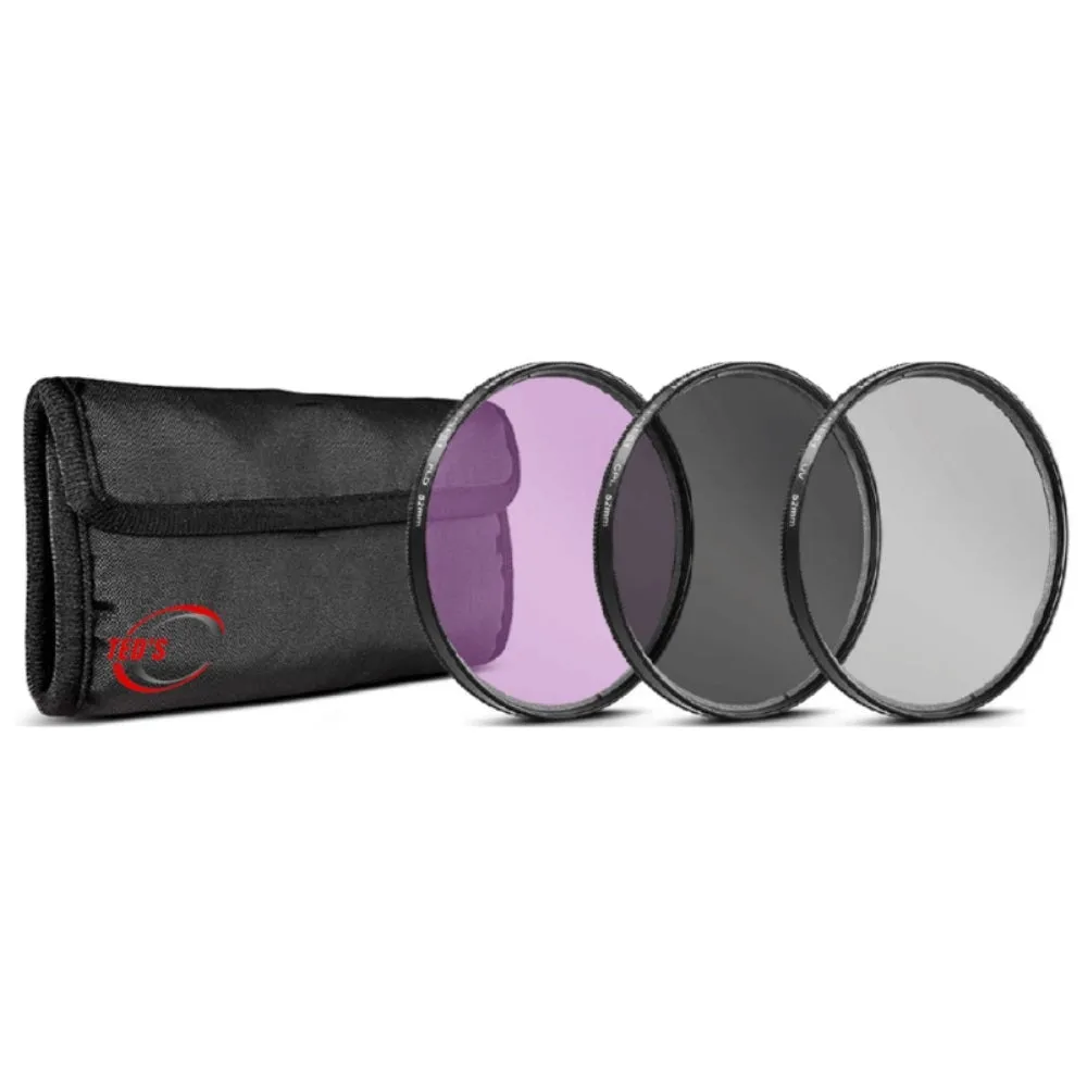 52MM Telephoto & Wide Angle Lens   3pc Filter Kit   Rubber Hood   Tulip Lens Hood   Lens Cap   Lens Cleaner   Dust Blower   50 Lens Tissue   Lens Cap Holder   3pc Cleaning Kit