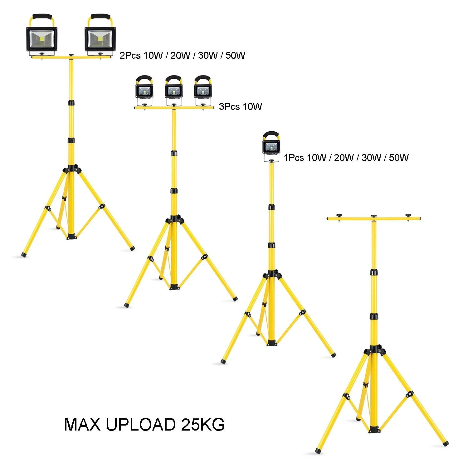 Adjustable Double Head Flood Light Tripod Stand with 1 for 2 Connector
