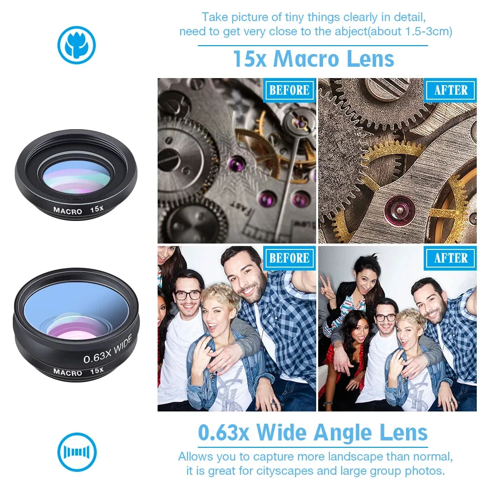 APEXEL 10 in 1 Phone camera Lens Kit Fisheye Wide Angle macro Lens CPL Filter Kaleidoscope and 2X telescope Lens for smartphones