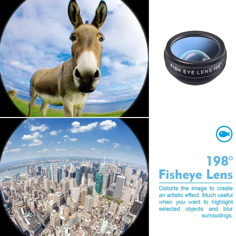 APEXEL 10 in 1 Phone camera Lens Kit Fisheye Wide Angle macro Lens CPL Filter Kaleidoscope and 2X telescope Lens for smartphones