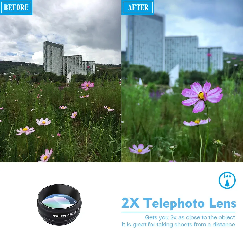 APEXEL 10 in 1 Phone camera Lens Kit Fisheye Wide Angle macro Lens CPL Filter Kaleidoscope and 2X telescope Lens for smartphones