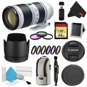 Canon EF 70-200mm f/2.8L is III USM Lens Bundle w/ 64GB Memory Card   Accessories, 3 Piece Filter Kit, and Color Multico
