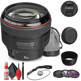 Canon EF 85mm f/1.2L II USM Lens (1056B002)   Filter Kit   Cap Keeper Base Bundle