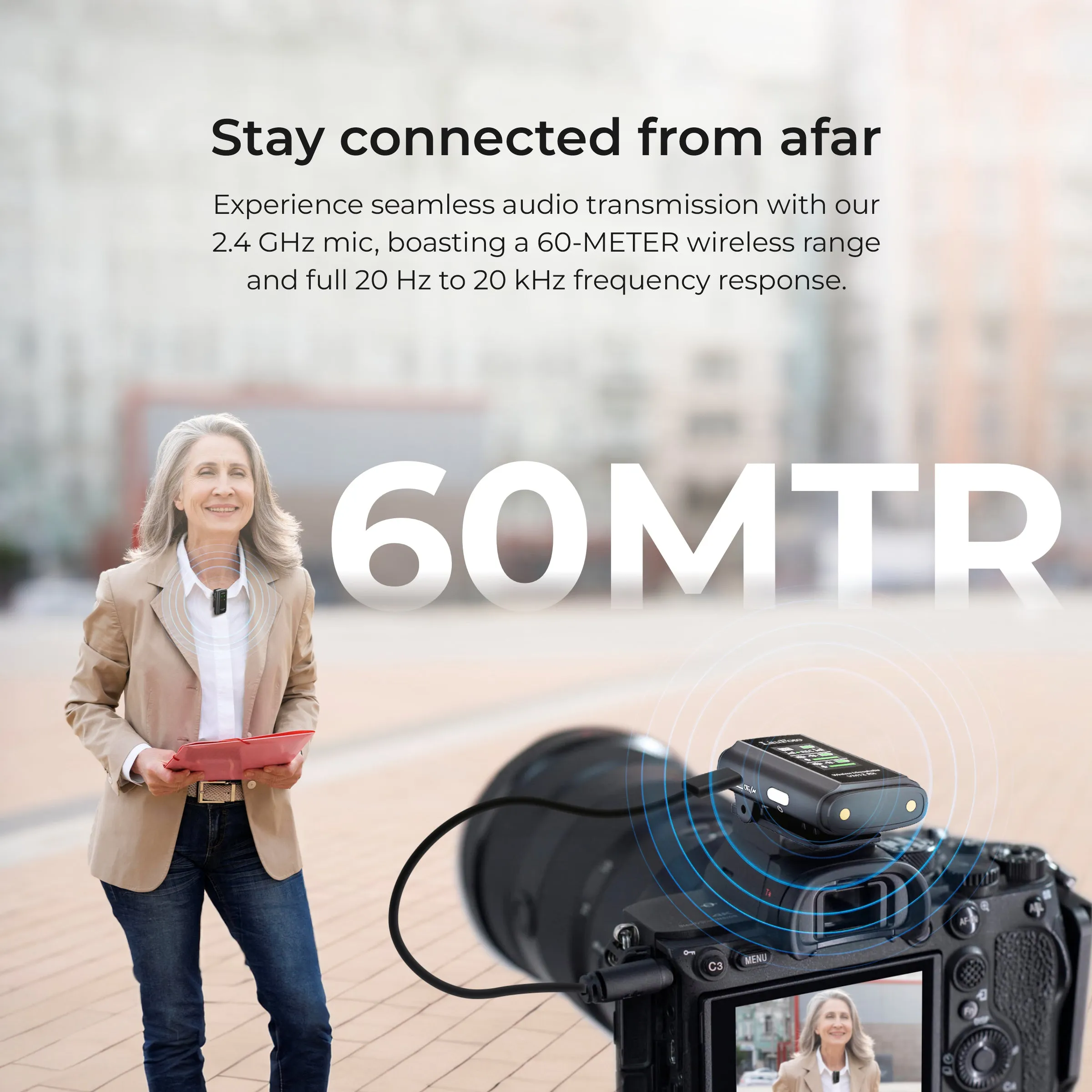 Digitek® (DWM-107) 2-in-1 Wireless Microphone with TFT Card Recording & 360° Sound Capture, 60m Range, 2.4 GHz RF, 9Hrs Run Time, Noise Cancellation, Plug & Play, Compatible with Android, iOS, DSLR