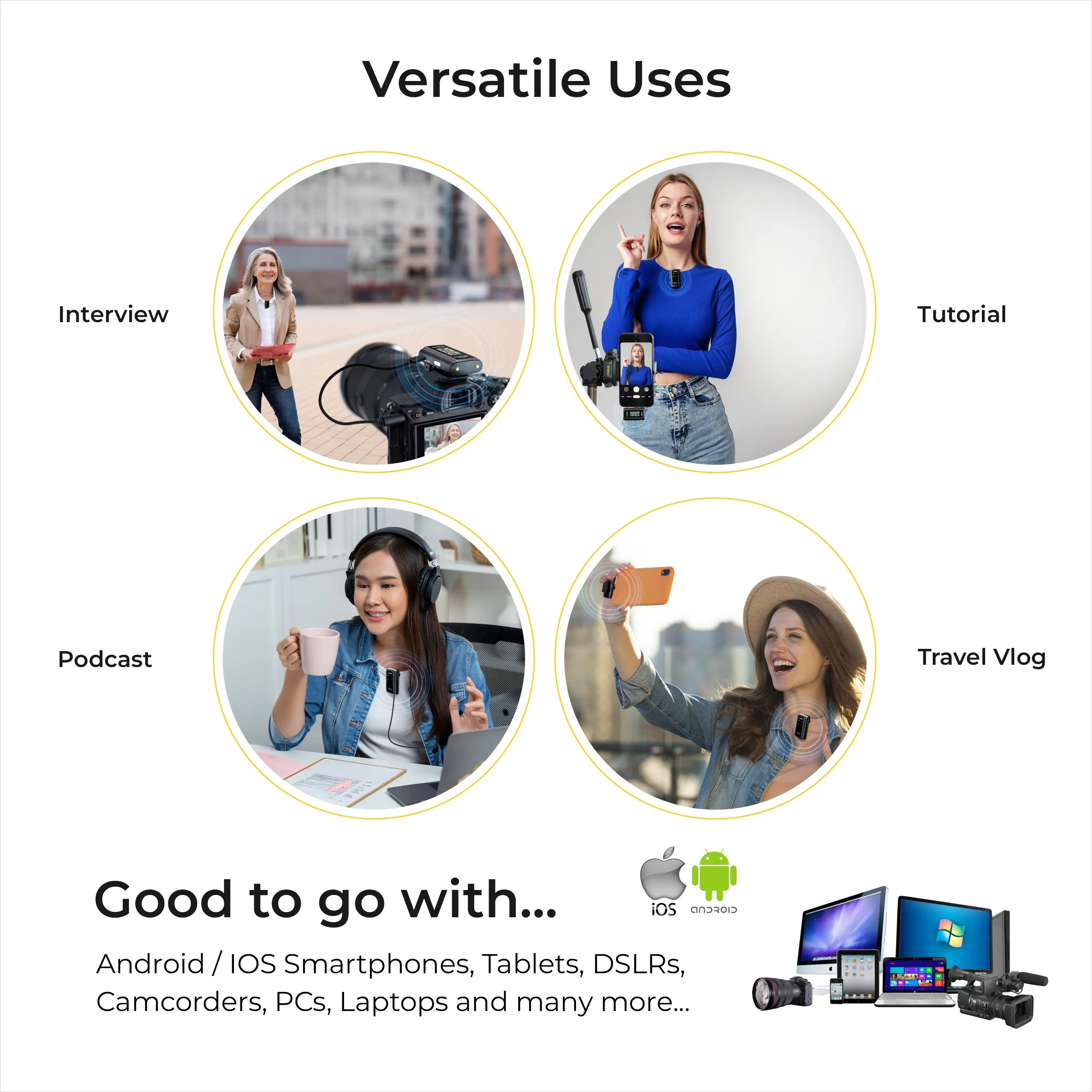 Digitek® (DWM-107) 2-in-1 Wireless Microphone with TFT Card Recording & 360° Sound Capture, 60m Range, 2.4 GHz RF, 9Hrs Run Time, Noise Cancellation, Plug & Play, Compatible with Android, iOS, DSLR