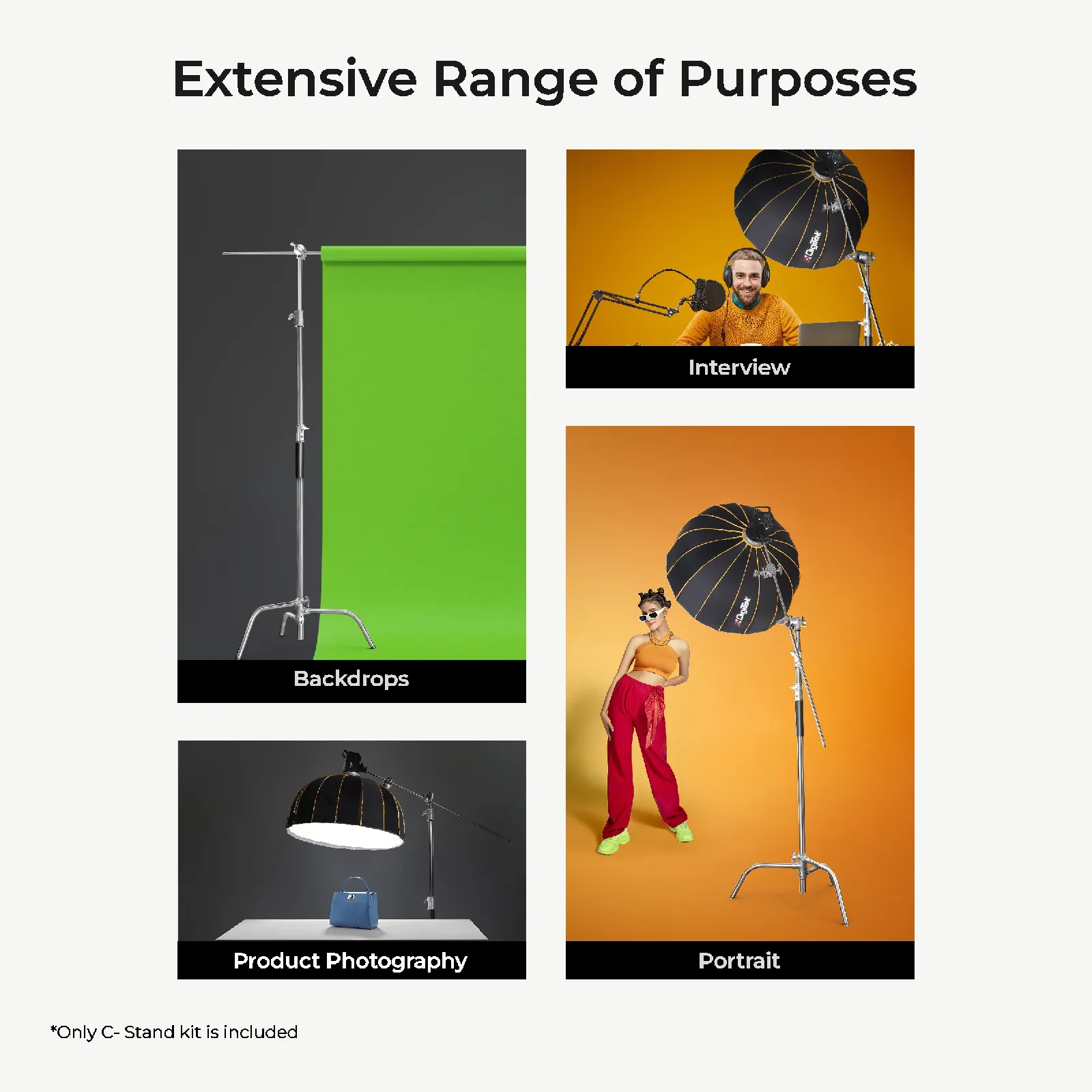 Digitek Heavy Duty Light Stand C-Stand - Max. 10 Feet/3 Meters Adjustable with 3.5 Feet Holding Arm and Grip Head for Studio Video Reflector, Monolight and Other Photographic Equipment (Black)