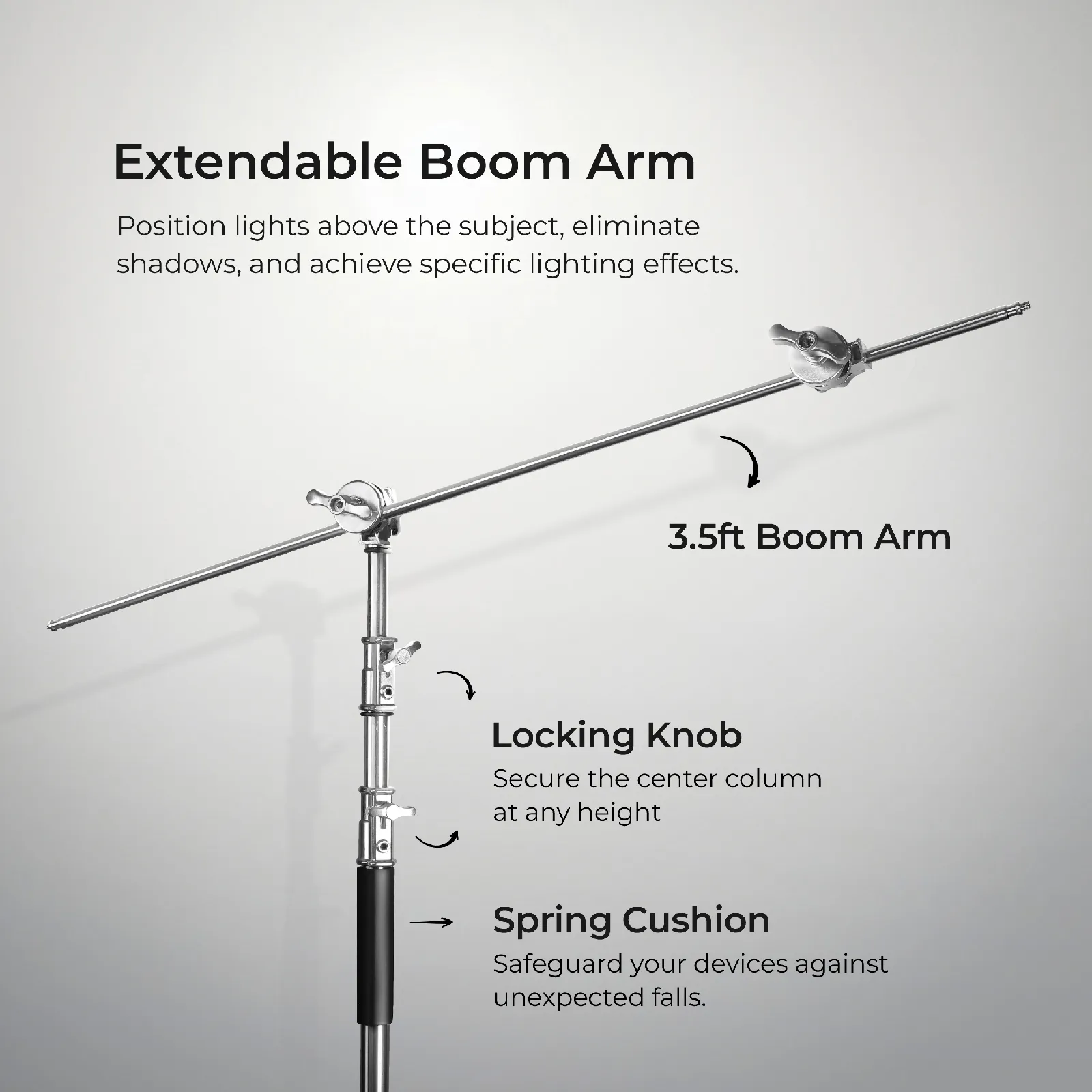 Digitek Heavy Duty Light Stand C-Stand - Max. 10 Feet/3 Meters Adjustable with 3.5 Feet Holding Arm and Grip Head for Studio Video Reflector, Monolight and Other Photographic Equipment (Black)