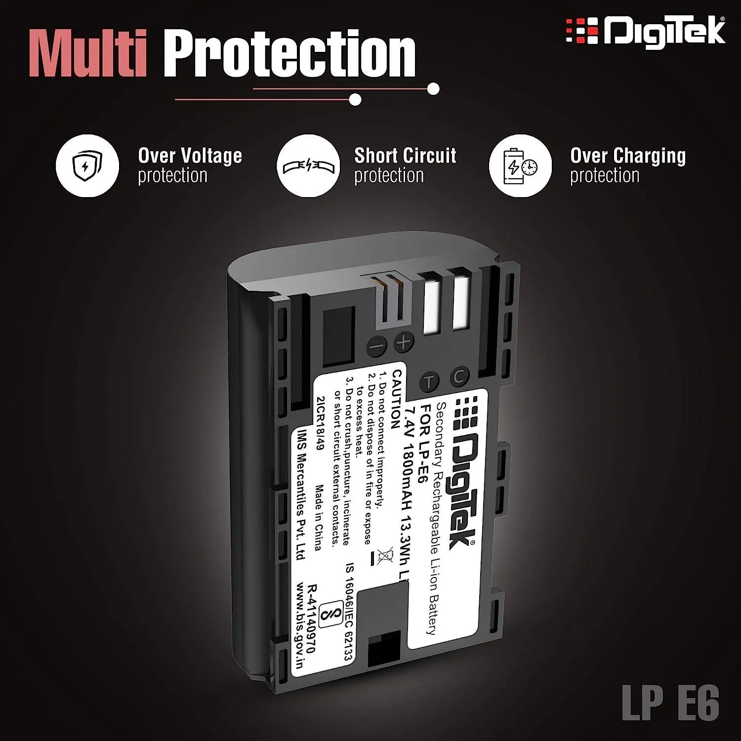 Digitek (LP-E6) Secondary Li-ion Rechargeable Battery for DSLR Camera, Compatibility - EOS 5D Mark IV, EOS 5Ds, 5DS R, EOS 6D, EOS 6D Mark II, EOS 7D, EOS 7D Mark II and More