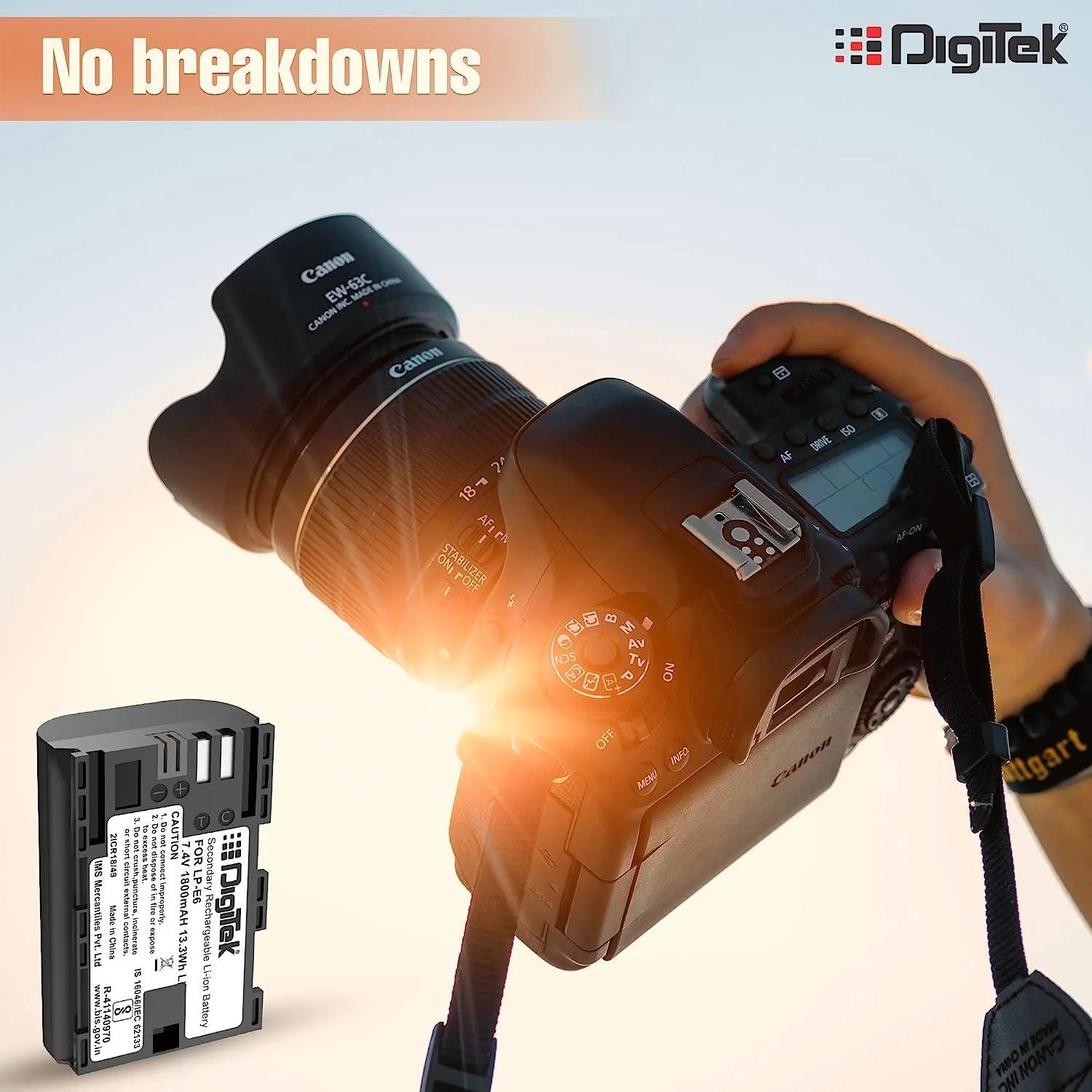 Digitek (LP-E6) Secondary Li-ion Rechargeable Battery for DSLR Camera, Compatibility - EOS 5D Mark IV, EOS 5Ds, 5DS R, EOS 6D, EOS 6D Mark II, EOS 7D, EOS 7D Mark II and More
