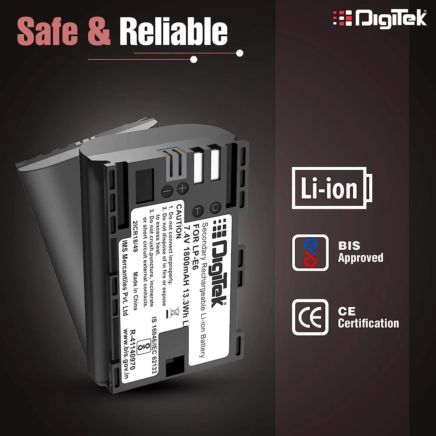 Digitek (LP-E6) Secondary Li-ion Rechargeable Battery for DSLR Camera, Compatibility - EOS 5D Mark IV, EOS 5Ds, 5DS R, EOS 6D, EOS 6D Mark II, EOS 7D, EOS 7D Mark II and More