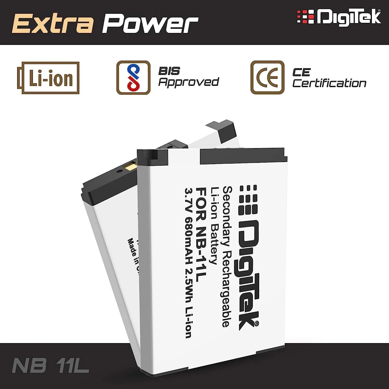 Digitek (NB-11L) Lithium-ion Rechargeable Battery for DSLR Camera, Compatibility - IXUS 125HS, 240HS, Powershot A1200, A2200, A2300, A2400, A3200, A3300 is, A3400 is (NB-11L)
