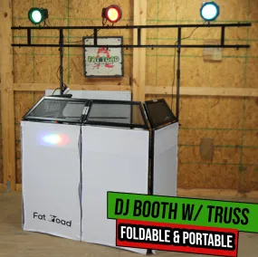 DJ Booth Tabletop With 8FT Lighting Truss Stand Package by FAT TOAD | Foldable Panel Portable Stage Platform Facade White Scrim Cover | Video Light Projector Display Workstation For Sound System Event