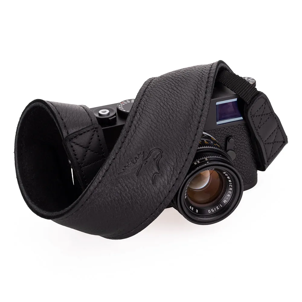 EDDYCAM Elk Leather Neck Strap, 50mm Wide, Black/Mongolian Yak with Black Stitching