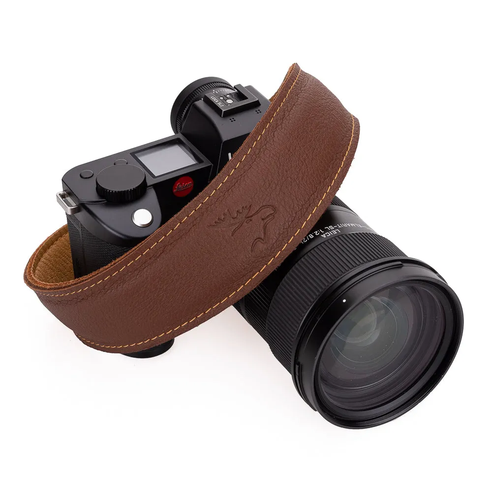 EDDYCAM Elk Leather Neck Strap, 50mm Wide, Cognac/Natural with Natural Stitching