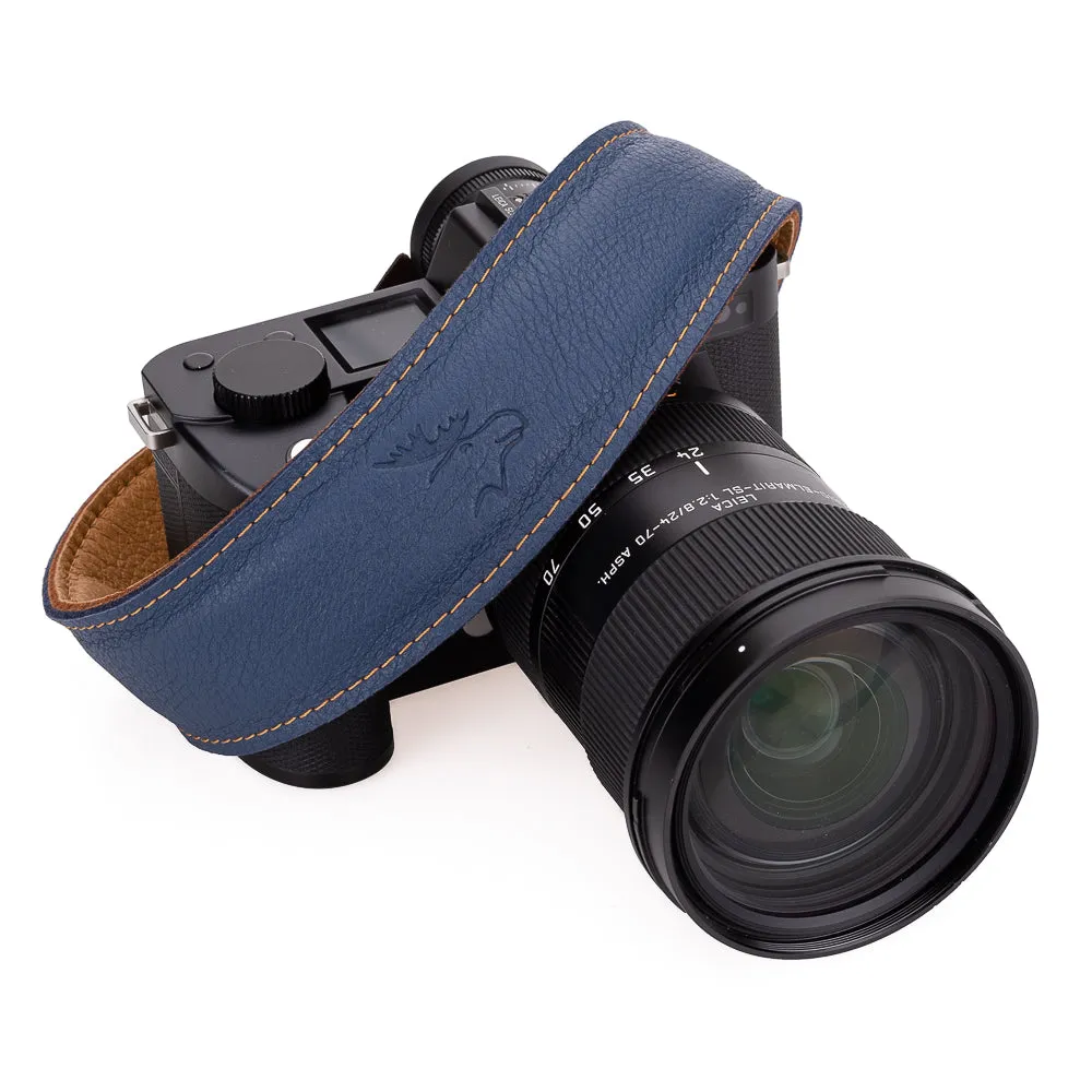 EDDYCAM Elk Leather Vintage Neck Strap, 50mm Wide, Sky/Natural with Natural Stitching