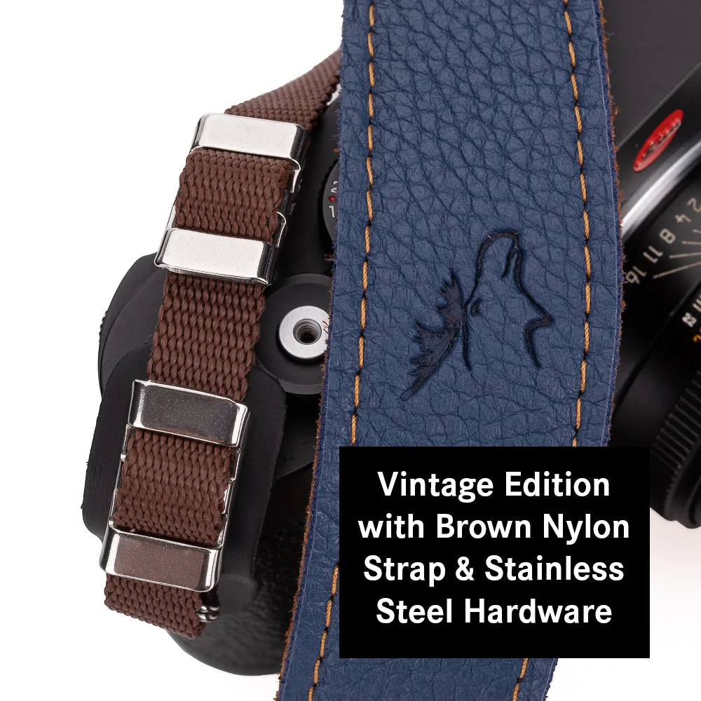 EDDYCAM Elk Leather Vintage Neck Strap, 50mm Wide, Sky/Natural with Natural Stitching