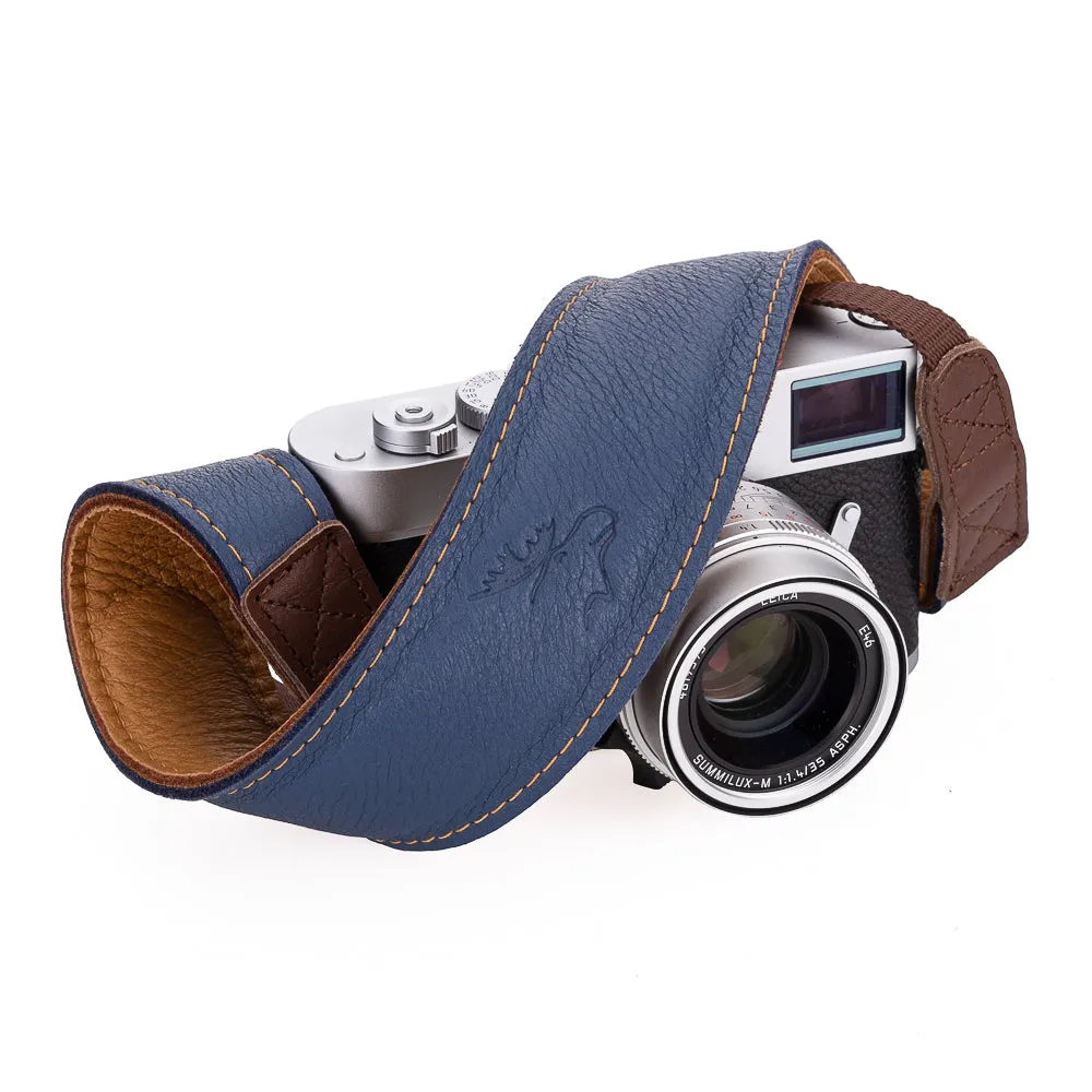 EDDYCAM Elk Leather Vintage Neck Strap, 50mm Wide, Sky/Natural with Natural Stitching
