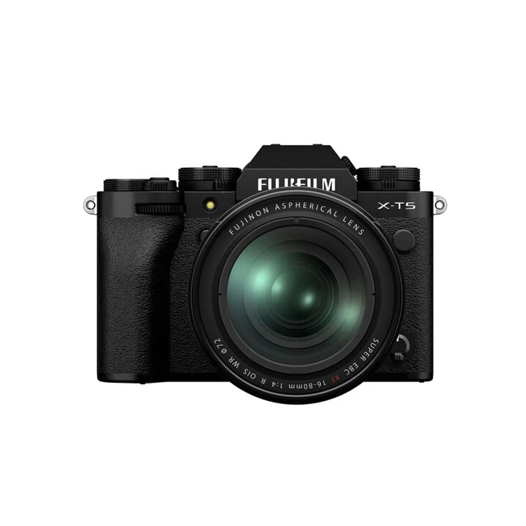 FUJIFILM X-T5 Body with XF 16-80mm f/4 OIS WR / 16-50mm f/2.8-4.8 R LM WR / 18-55mm f/2.8-4 R LM OIS Lens Mirrorless Camera Kit with 40MP APS-C X-Trans CMOS 5 HR BSI Sensor, X-Processor 5, and 7-Stop In-Body Image Stabilization