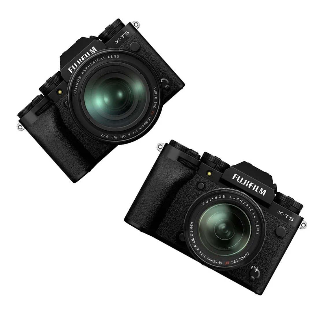 FUJIFILM X-T5 Body with XF 16-80mm f/4 OIS WR / 16-50mm f/2.8-4.8 R LM WR / 18-55mm f/2.8-4 R LM OIS Lens Mirrorless Camera Kit with 40MP APS-C X-Trans CMOS 5 HR BSI Sensor, X-Processor 5, and 7-Stop In-Body Image Stabilization