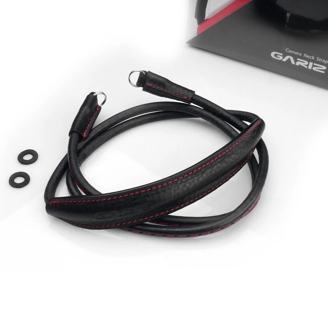Gariz XS-CSNLBKR Black Red Stitching 115cm / 45" Leather Camera Neck & Shoulder Strap for Mirrorless Cameras