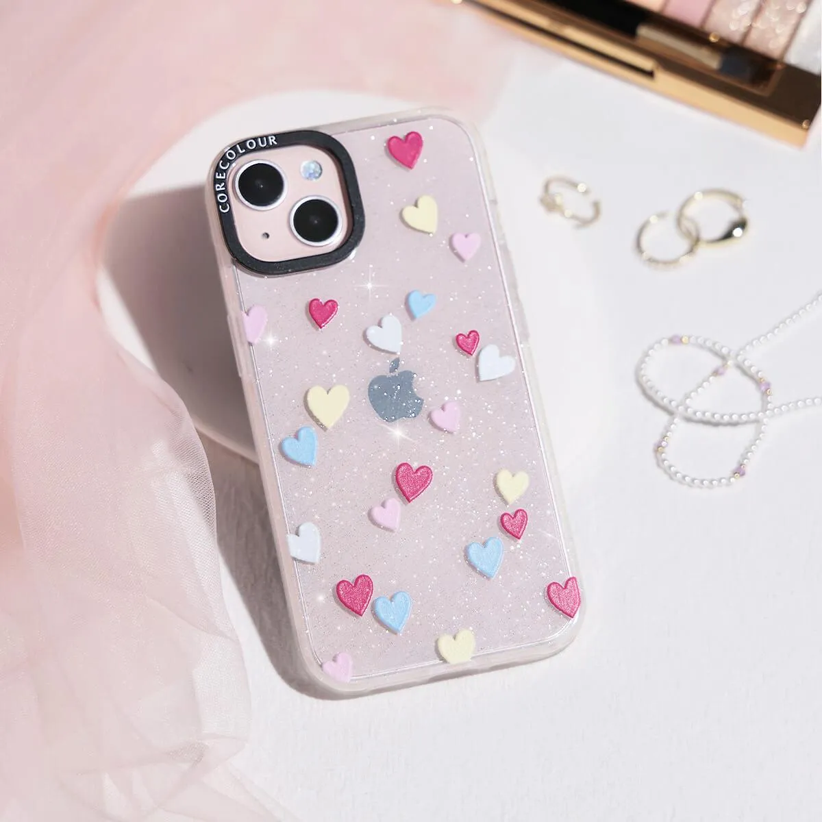 iPhone 12 Pro Max Flying Hearts Glitter Phone Case
