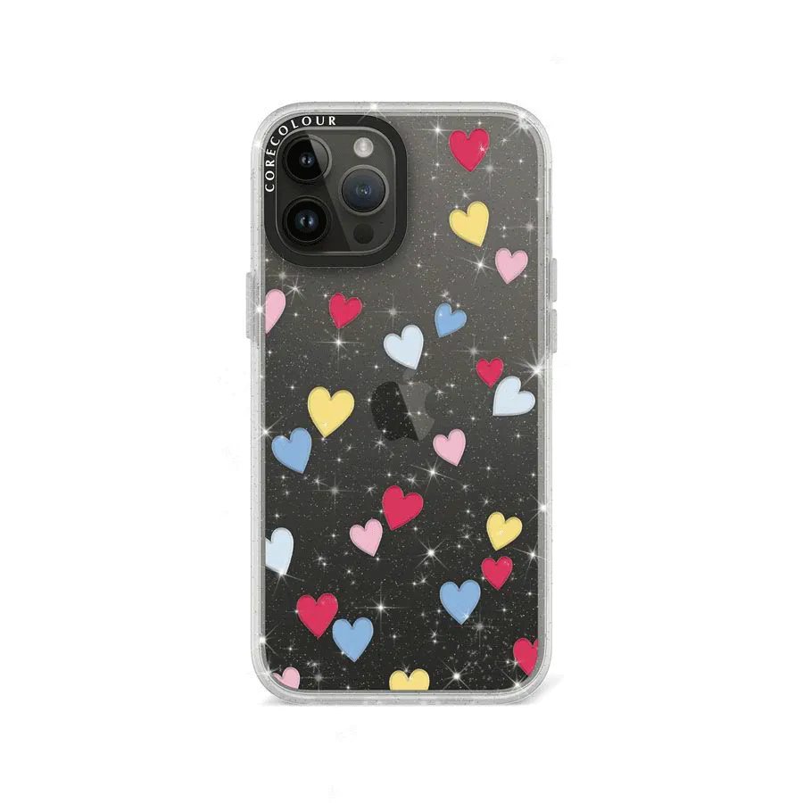 iPhone 12 Pro Max Flying Hearts Glitter Phone Case