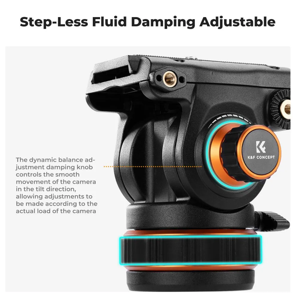 K&F Concept 360 Degree Fluid Head 3-Section Professional Video Tripod with 10kg / 8kg Max Load Capacity, 1.9m Max Height, Hydraulic Dampening Panoramic / Tilt and 1/4" 3/8" Threaded Mounts for DSLR Mirrorless Cameras | VA3 BV10 VA3 BV20