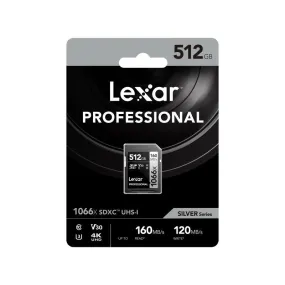 Lexar Professional Silver 512GB SDXC 160MB/s UHS-I Memory Card - V30