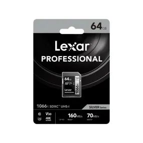 Lexar Professional Silver 64GB SDXC 160MB/s UHS-I Memory Card - V30