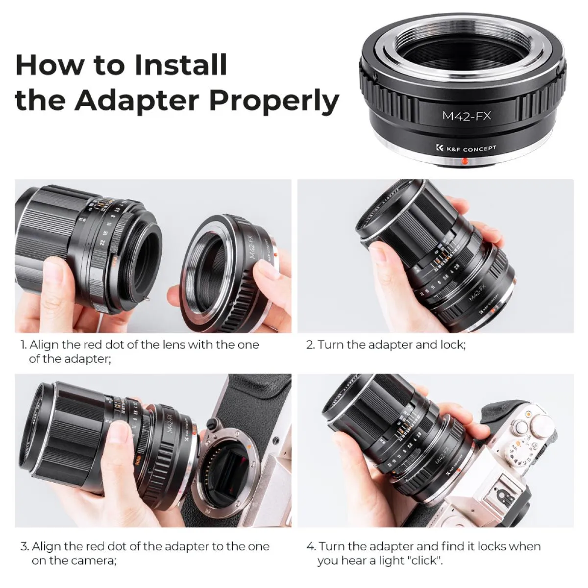M42 42mm Screw to Fuji Fujifilm FX XPro1 X-Pro1 Lens Mount Adapter Ring K&F Concept Lens Adapter