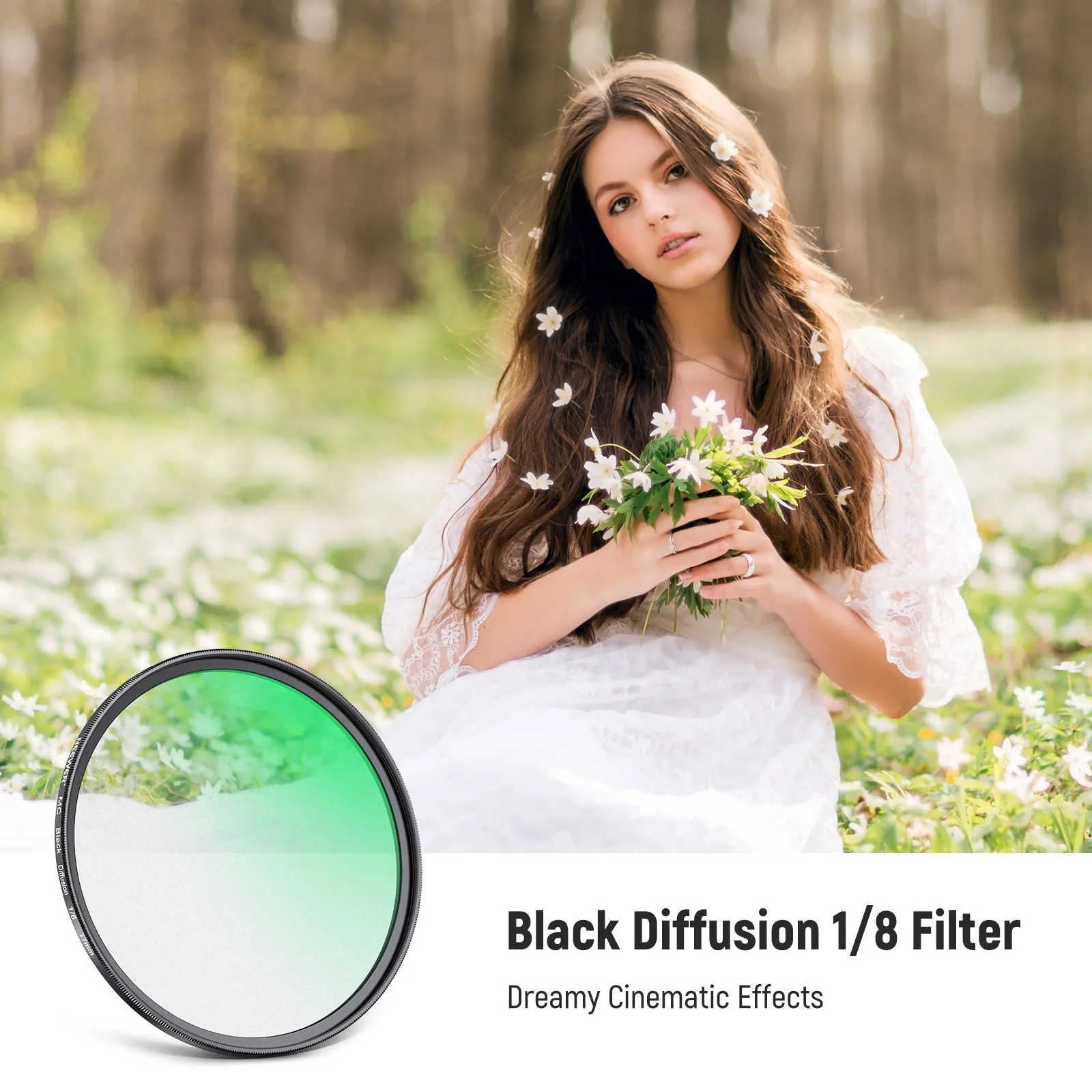 NEEWER 1/8 Black Diffusion Filter Cinematic Dreamy Effect Filter