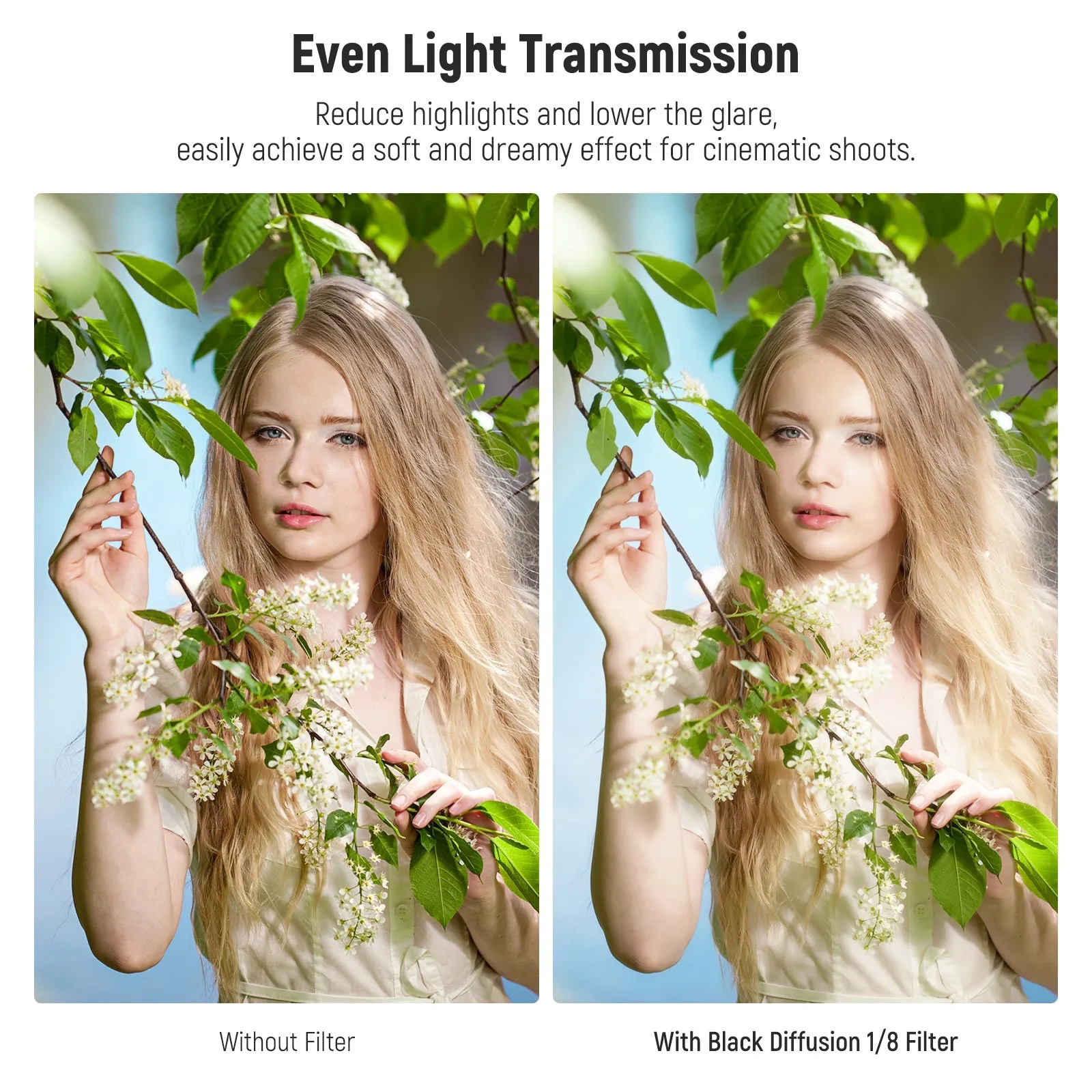 NEEWER 1/8 Black Diffusion Filter Cinematic Dreamy Effect Filter