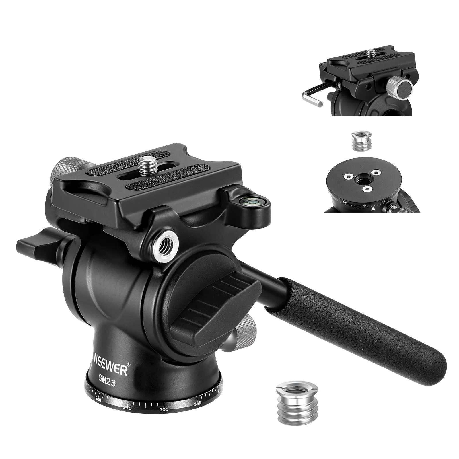 NEEWER GM23 Fluid Tripod Head with Handle & Arca Type Quick Release