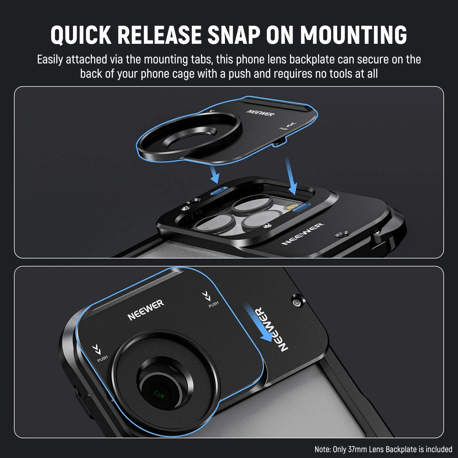 NEEWER  PA035 37mm Thread Lens Backplate for iPhone 15 Pro/Pro Max Cage