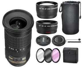 Nikon AF-S DX NIKKOR 10-24mm f/3.5-4.5G ED Lens Accessory Bundle, 58mm Wide-angle &amp; Telephoto Lens,   Filters   Lens Pouch Bundle