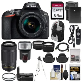 Nikon D5600 Wi-Fi Digital SLR Camera with 18-55mm VR &amp; 70-300mm DX AF-P Lenses   64GB Card   Case   Flash   Battery &amp; Charger   Grip   Tripod   Kit