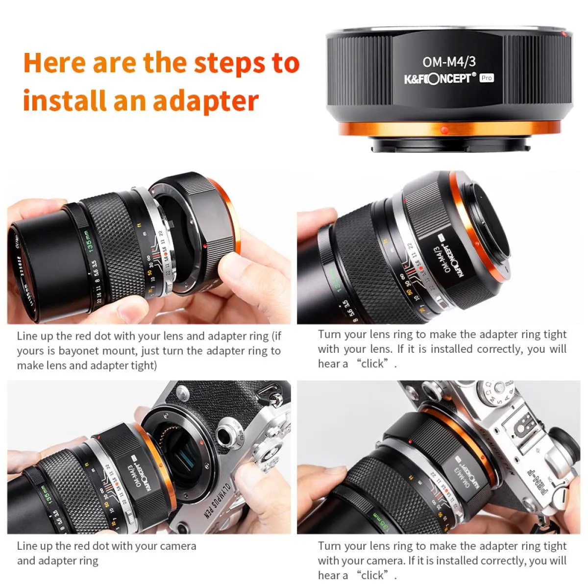Olympus OM Mount Lens to M4/3 MFT Olympus Pen Cameras OM-M4/3 K&F Concept M16125 Lens Adapter