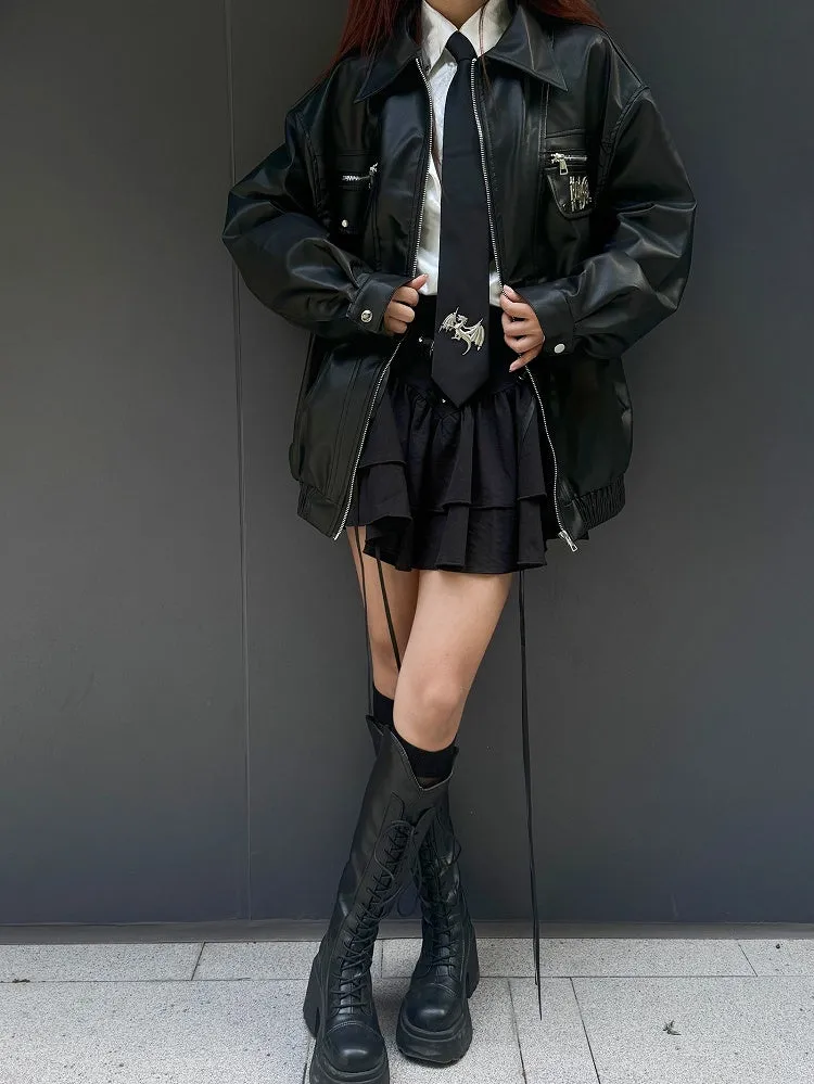 Punk Black Metal Letters Adorned Moto Jacket