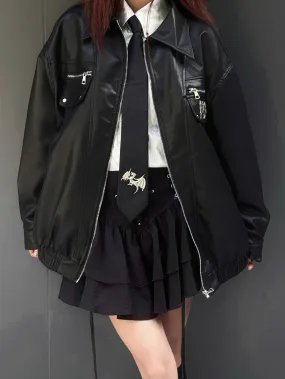 Punk Black Metal Letters Adorned Moto Jacket