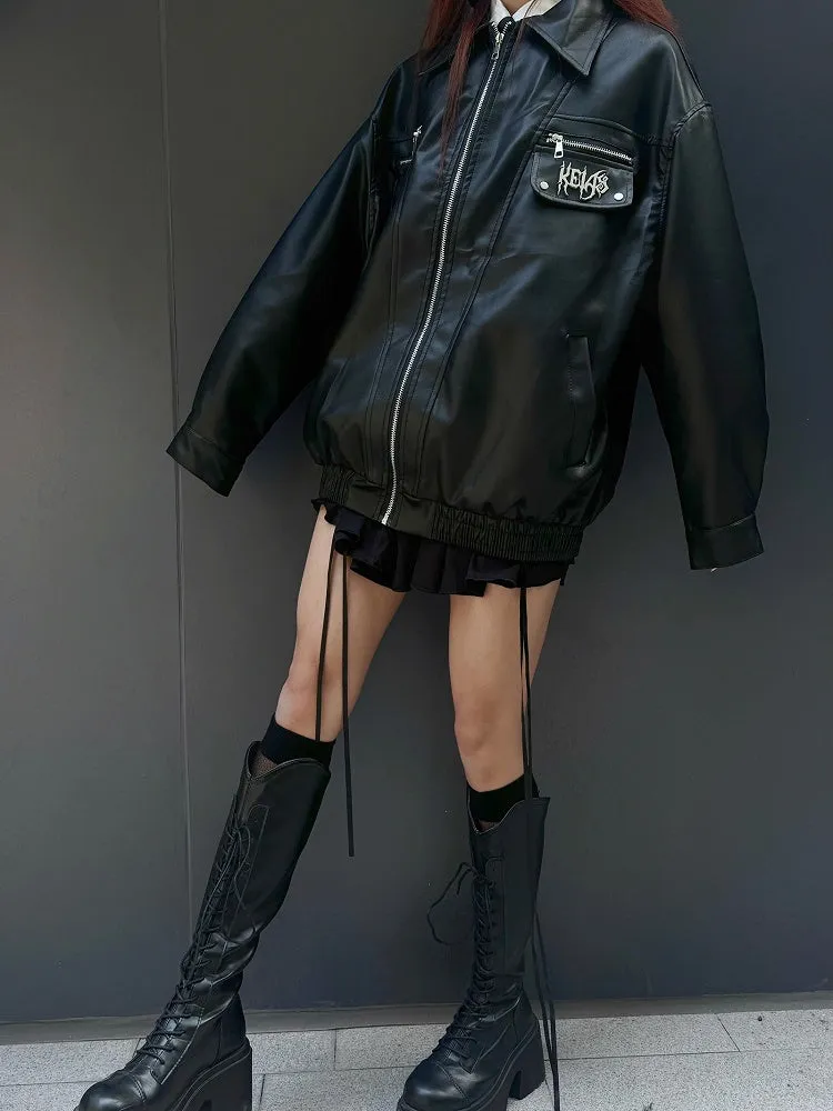 Punk Black Metal Letters Adorned Moto Jacket